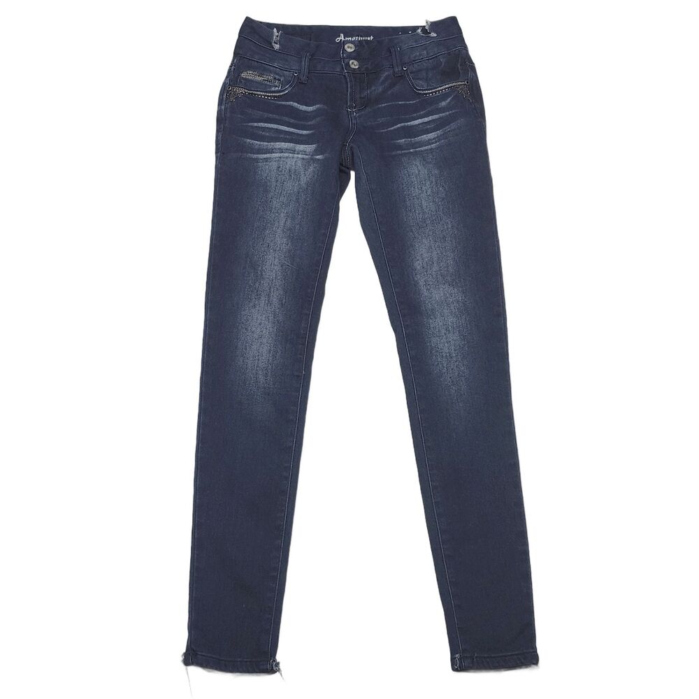 Amethyst Jeans Women's Dark Wash Skinny Distressed Beaded Denim Size 1 Regular
